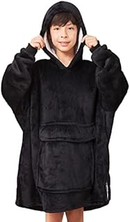 Chokoter Blanket Hoodie for Kids 7-14 years, Oversized Hoodie Blanket, Super Soft Flannel Sherpa Oversized Blanket Hoodie Kids, Warm Comfortable Hooded Robe, Gifts Compatible Gamers Boys Girls(Black)