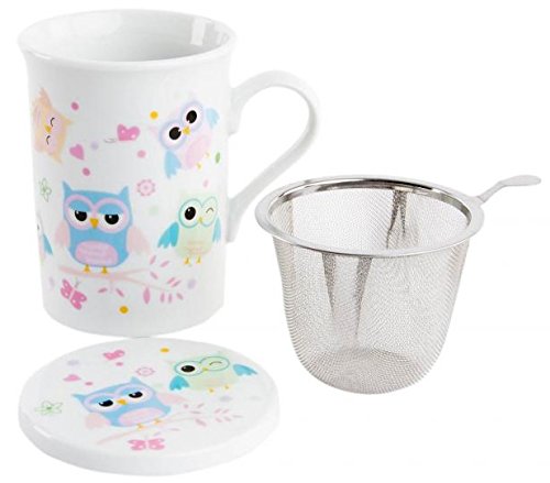 Cadeau Idéal : Tasse à Infusion Hibou 280 ML avec son filtre inox