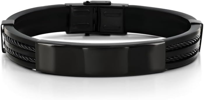 Beaux Bijoux Stainless Steel Silicone ID Bar Bracelet - Beaded Bracelet - Fine Jewelry for Him