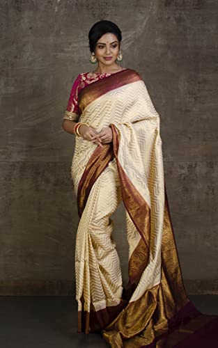 Generic brown brocade silk saree in katan silk – image 2