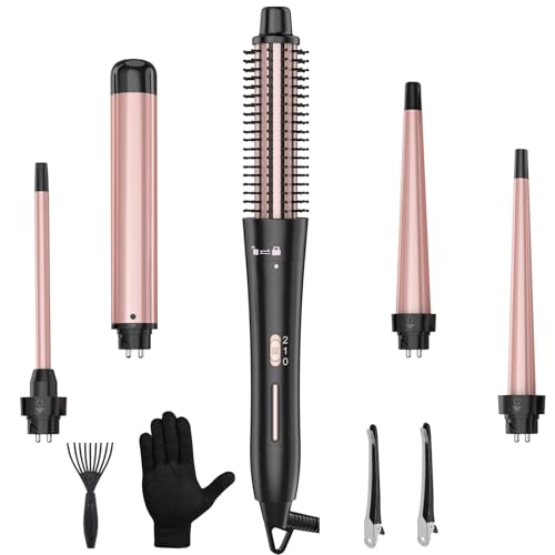 Image of 5 in 1 Curling Wand Set with Thermal Brush & Ceramic Barrels (0.35 inch-1.25 inch), Instant Heat Up, Dual Voltage Hair Curler, Perfect for Long Short Hair, and All Hair Types, Gift for Women