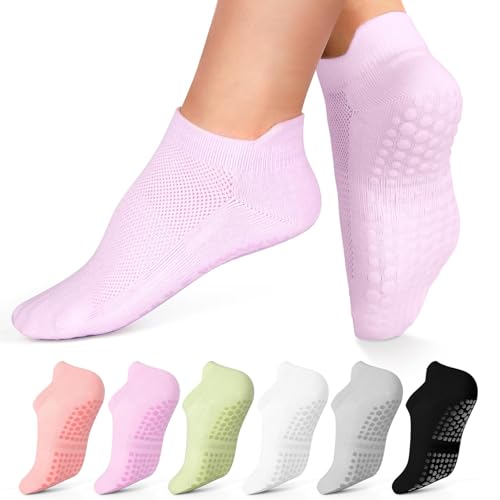 Agutiun AG-US-HSYJW016 6 Pairs Pilates Socks With Grips For Women Non Slip Yoga Socks Grip Socks For Barre,Dance,Anti Skid Athletic Socks cover