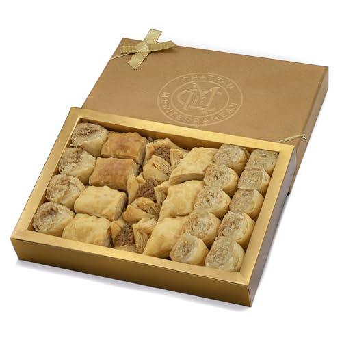 Baklava Bitesize Gift Box | Traditional Baklawa | UK Baked Lebanese Recipe | Assorted Nut & Filo Pastry | Approx 24 Pieces 325g | Chateau de Mediterranean
