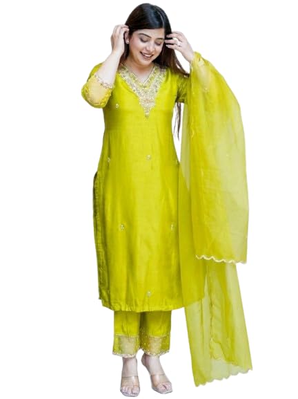 Women Embroidered Silk Blend Kurta Pant Set with Dupatta | Elegant Straight Kurta Set for Festive & Casual Wear-picture-38