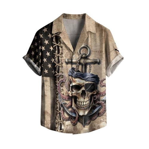 Pirate Hawaiian Shirt for Men, Skull Hawaiian Shirts for Men, Mens Pirate Shirt, Octopus Shirts Mens