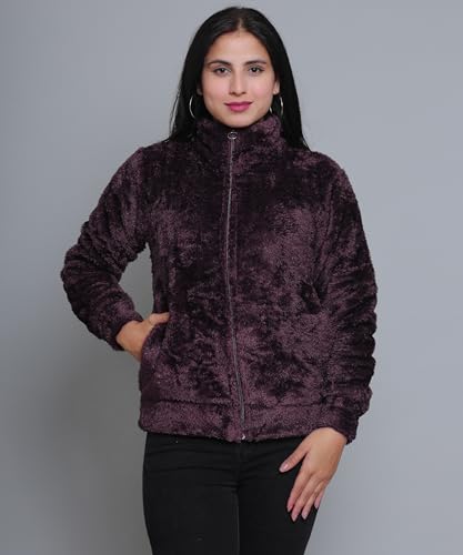 Image of Women's Ultra-Soft Plush Fleece Winter Jacket with High Neck & Full Front Zipper | Warm Cozy Fur Coat for Casual, Travel, Outdoor & Daily Cold Weather Wear