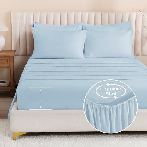 Litanika Comforter King Size Set Light Blue - 7 Pieces Bed in a Bag King Bedding Comforter Sets, Plain Lightweight Bed Set with Comforter, Sheets, Pillowcases & Shams