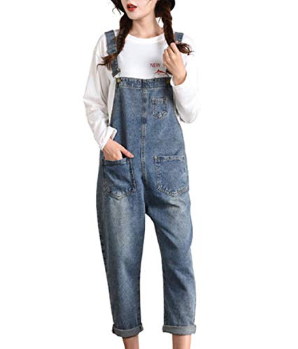 SOUGAO Macacão Jeans Feminino Calças de Suspensórios Jeans Soltos Tamanho Grande G