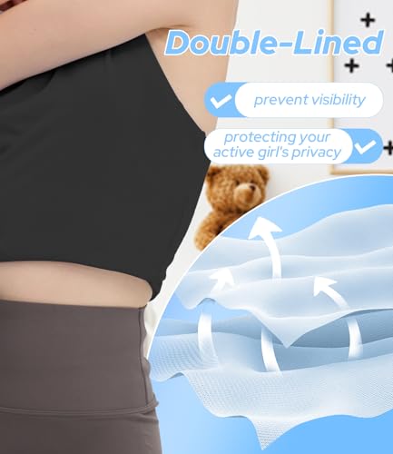 Girls Tank Tops Dance Outfits Crop Top Double Lined High Crew Neck Racerback Cropped Athletic Top for Ballet Yoga Gymnastics4