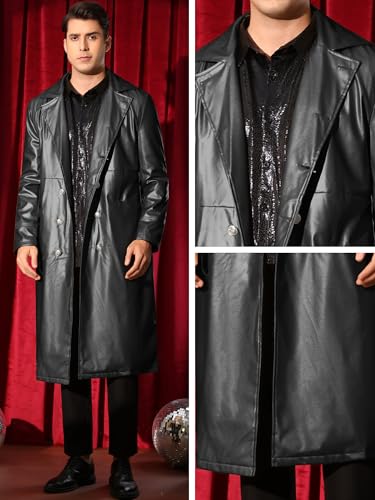 Lars Amadeus Faux Leather Overcoats for Men's Classic Fit Full Length Trench Coat PU Long Coat4