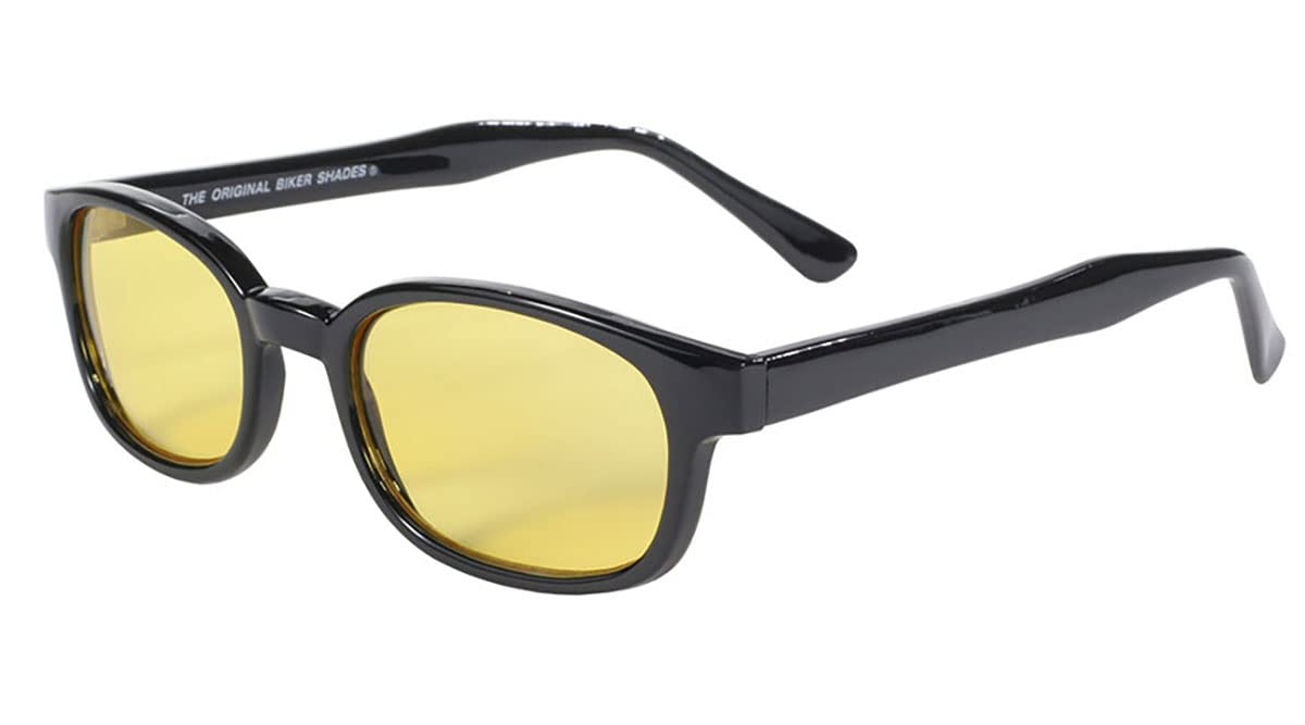 KD's 20112 - Occhiali da sole sportivi e motociclisti - uomo e donna - si adattano sotto casco moto bicicletta sci - Lenti gialle UV400, Nero , Large
