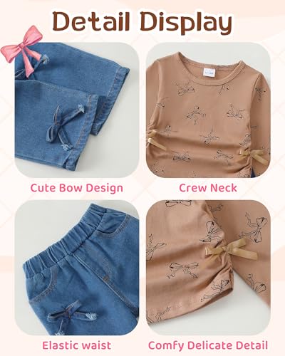 Image of Kucnuzki Toddler Baby Girl Clothes Long sleeve Fall Winter Shirt Tops Baggy Jeans Pants Set Kids Girls Outfits 2 Piece