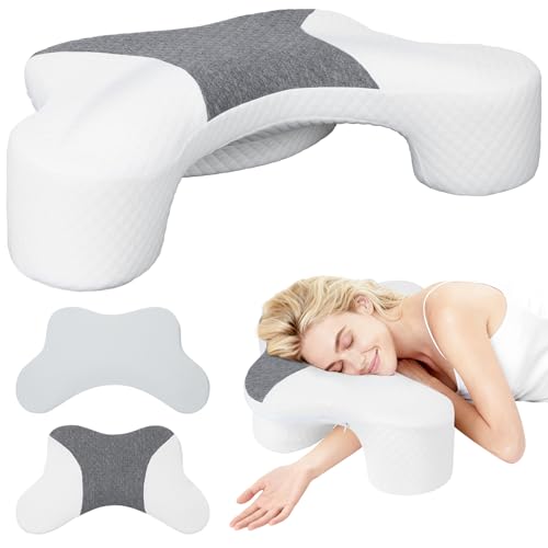 Side Sleeper Pillows with Arm Holes- Memory Foam Shoulder Pillow for Side Sleepers Neck Support & Rotator Cuff Pain Relief, 2PCS Pillowcase, Ergonomic Knee, Leg, Arm Pillow for Adults (Light Grey)