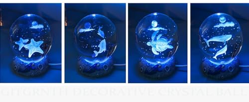 Image of 3D Dolphin Crystal Ball Night Lamp,Dolphin Crystal Ball Night Light with USB Cable Colorful LED Wooden Ball for Home Decoration Birthday Gift