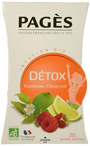 Pagès Infusion Bio Détox Framboise/Citron Vert - boîte De 20 Sachets