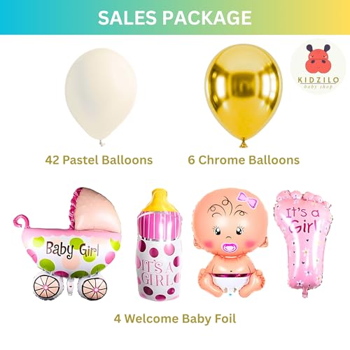 Image of 57 Pcs Welcome Baby Girl Decoration Kit | Balloons, Banner, Curtains, Foils, Stars, Hearts, Ribbon & Confetti for Baby Shower & Newborn Celebration Set 19