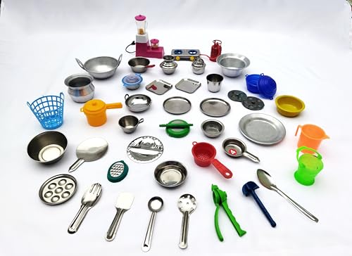 Image of Miniature Kitchen Set for Kids,Girls,Boys,Real Cooking,Steel Set for Kids,Girls Boys,Pretend Play Toys Comes in a Transparent Zipper Pouch. (40 pcs Kitchen Set)