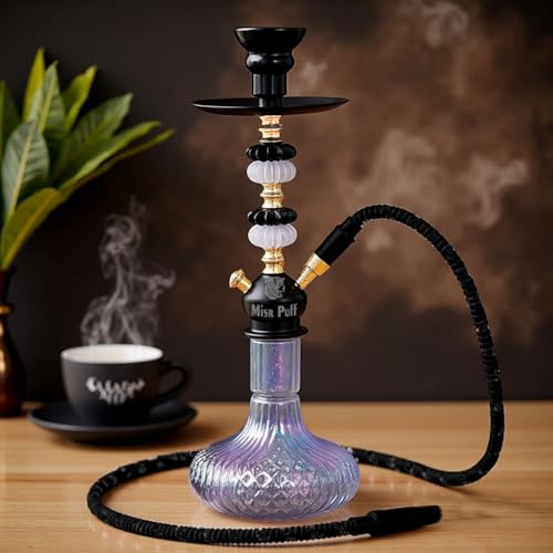 Image of Rainbow Metallic Glass Base, Black and Gold Stem, Complete with Hose and Bowl