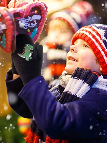 Image of Geyoga 3 Pairs Kids Mittens Winter Stretchy Knit Gloves Winter Dinosaur Full Finger Toddler Mittens for Boys Girls