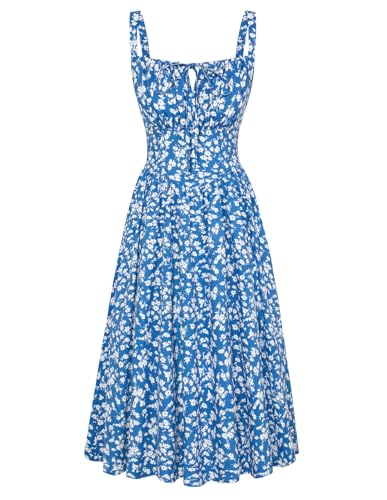 Floral Corset Dress Summer Casual Midi Dress Flowy Bustier Dresses Blue White Floral XL