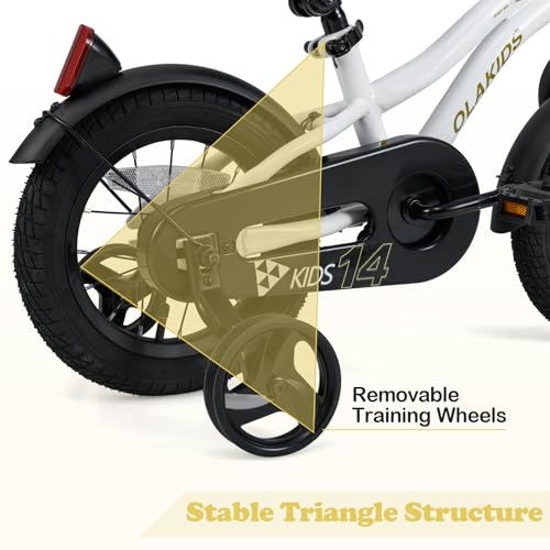 Image of Olakids Kids Bike, 12 14 16 18 Inch Toddlers Bike with Training Wheels Safety Bell Adjustable Seat and Handlebar, Handbrake and Coaster Brake, Children's Bicycle for Boys Girls