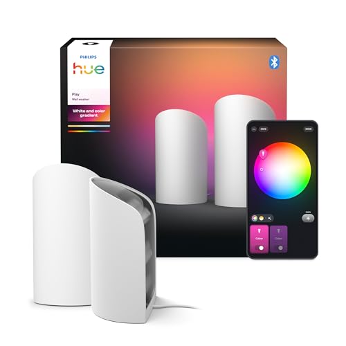 Philips Hue Play Smart Wall Washer Weiß, Weißes & farbiges Licht mit ColorCast-Technologie, Bluetooth-kompatibel, Sprachsteuerung mit Alexa, Apple Home & Google Assistant, 2er Pack