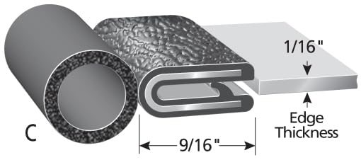 Image of TRIM-LOK Trim Seal, Edge Trim with Top Bulb, Fits 0.437-Inch Bulb, 1 /16-Inch Edge, 9 /16-Inch Leg, 25-Foot Length, Black Pebble Finish, Flexible PVC Plastic Trim with EPDM Rubber Weather Stripping