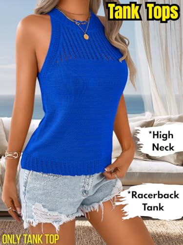 Image of ChiaoLezhee Women's Summer Knit Tank Tops, Racerback High Neck Lightweight Sweater Vest, Dressy Casual Outfits