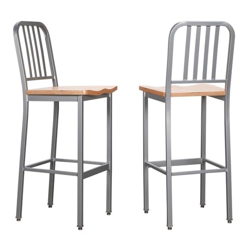 Linon Badden Juego de 2 Butacos con Asiento de Madera y Estructura de Acero en Plateado miniatura 1