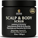 Scalp and Body Scrub – Exfoliating Sugar Cleanser with Coconut Oil, Menthol & Aloe – Dual-Use Polisher for Dry Skin & Flaky Scalp – Soothing, Cooling & Hydrating - INFINA ESSENTIALS | 8.45 fl oz