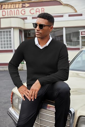 COOFANDY Men V Neck Dress Sweater Knit Long Sleeve Casual Slim Fit Pullover Sweater3