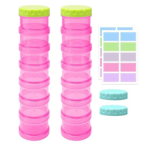 Image of 2 Pack 7 Day Pill Organizer Case Stackable Weekly Supplements Vitamins Pills Holder Dispenser Large Translucent Pink with Extra Lid