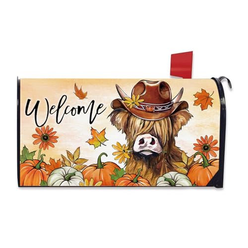 Image of Welcome Fall Highland Cow Mailbox Cover Magnetic Standard Size