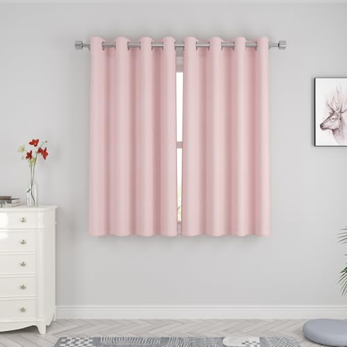 UPOPO Pink Curtains Privacy Curtains 72 inches Long Kitchen Semi Sheer Drapes Living Room Bedroom Basement Door Window Curtain Linen Textured 2 Panels Grommet Top