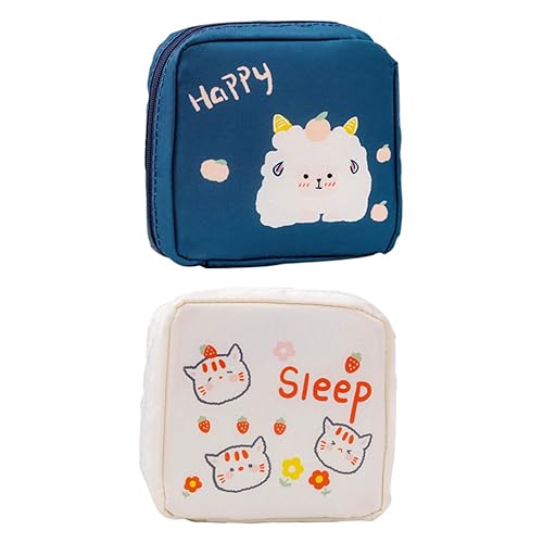 SOPOTUTU 2 piezas Bolsa Grande para Toallas Higiénicas de Oxford con Diseño de Dibujos Animados Bolsa Portátil para Almacenamiento de Compresas Menstruales Conveniente para Mujer Colores