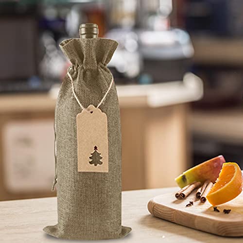 Sacolas de presente para vinho de serapilheira, capa de garrafa de vinho de Natal com cordão, embala