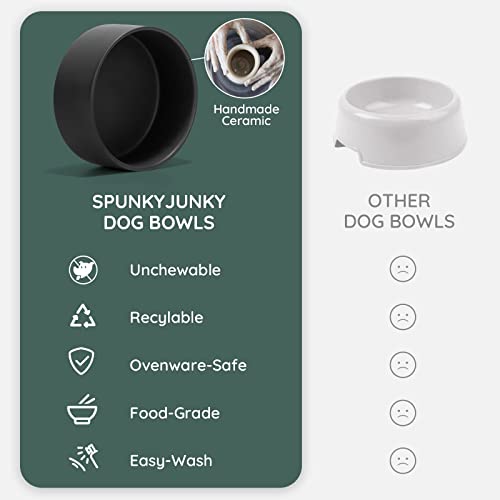 Spunkyjunky Ceramic Dog And Cat Bowl Set With Wooden Stand, Modern Cute Weighted Food Water Set For Small Size Dogs (13.5Oz) & Medium Sized Dogs (28.7Oz) & Cats (1.7 Cups, 2 × Black) #TOP6