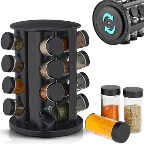 EliteHoff Rotating Spice Carousel with 16 Jars Cover