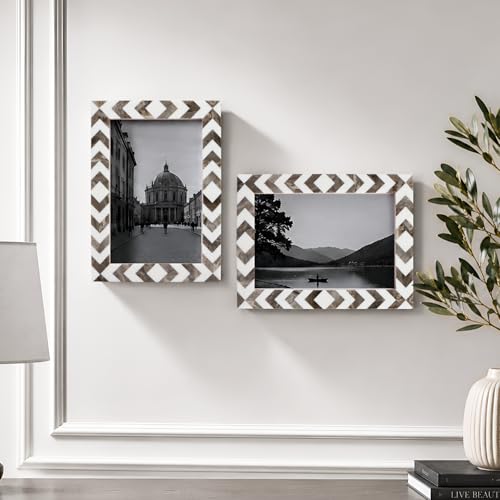 Image of Handicrafts Home Cortica 4x6 Picture Frame Set of 2, Vintage Photo Frames for Wall or Tabletop Display, Family Wall Decor, Gallery Wall Frame Set, Wall Display-Resin Inlay.Candy Cane Collection.