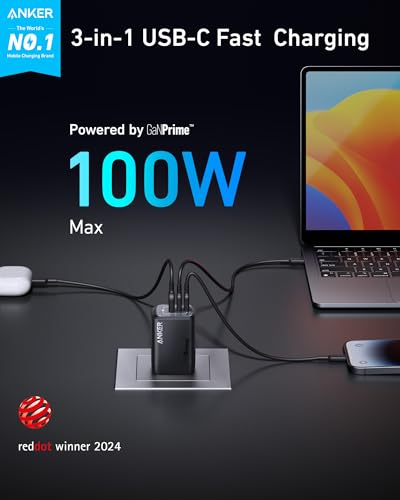 Image of Anker Prime 100W USB C GaN Charger, 3-Port Compact Fast PPS Charger, for MacBook Pro /Air, Pixelbook, iPad, iPhone 16 /Pro, Galaxy S23 /S22, Note20, Pixel, Apple Watch, and More