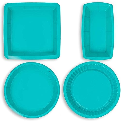 Juvale Silicone Baking Pans Set - 4-Piece Teal Set: Square, Rectangular, Round Cake & Pie - Nonstick Flexible Silicone Bakeware, Oven & Microwave Safe - Image 6