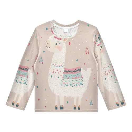 Llama Pink Rash Guard Shirt for Boys Sun Protection Shirt for Running Swiming Pool UPF50+ 7-8T