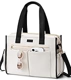 Canvas Tote Bag for Women, 15-Pocket Large Crossbody Purse Shoulder Satchel Handbag Bible Laptop Bag Zipper Bookbag for Teacher Nurse Work Travel College Everyday