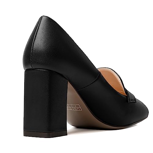 Image of MODENCOCO Womens Sexy Formal Matte Slip On Square Toe Work Block High Heel Loafers Shoes 3.5 Inch