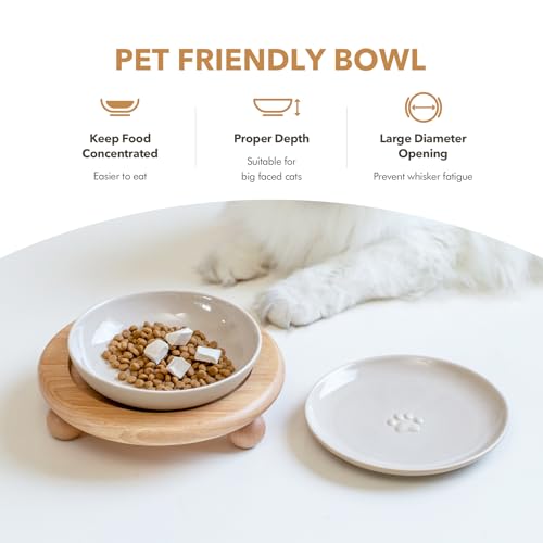 Havniva Erhöhter Keramik-Fressnapf mit breitem Schnurrhaar, Futter- und Wassernapf mit 2 Stilen, verstellbares Futternapf-Set (1 Schale + 1 Flache Schale + Ständer