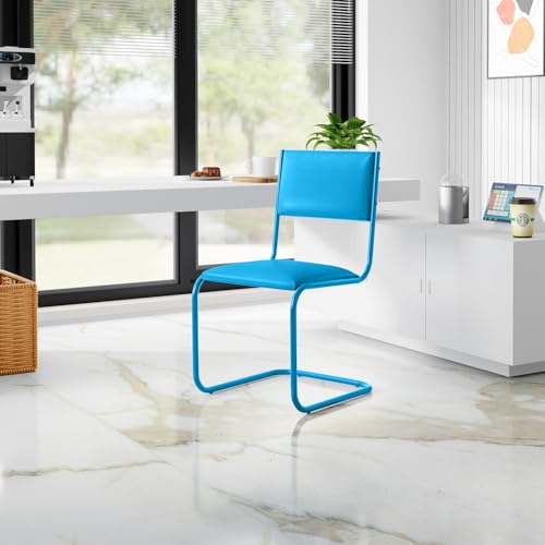 Image of Interio by Godrej Vivid Ergonomic Leatherette Cantilever Chair for Work from Home /Multipurpose /Study, 1 Year Warranty, Heavy Duty Steel Frame, Pre-Assembled Chair (Blue)