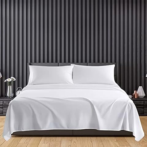 Sunshine Comforts Egyptian Cotton Flat Sheets Super King Size Breathable, Anti Wrinkle, Shrink and Fade Resistant 200 Thread Count Bed Sheets White Bedding & Linen 280 x 254cm Super King Flat Sheet Cover