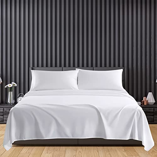 Sunshine Comforts Microfiber Flat Sheets Breathable Anti Wrinkle Shrink and Fade Resistant Bed Sheets Double Bedding & Linen- White Bedding Double 240 x 254cm Double Flat Sheet Washable