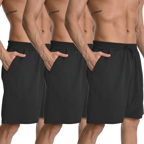 HovSiyla 3 Pack Men's Athletic Shorts Quick Dry Running Shorts with Zippered Pockets Performance Gym Lightweight Shorts Black 2XL
