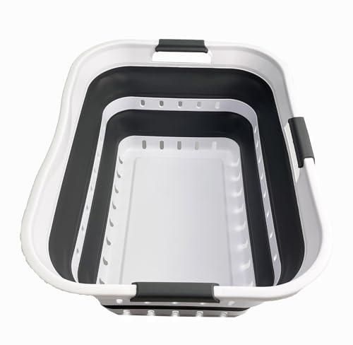 Image of SAMMART 42L (11 gallon) Collapsible Plastic Laundry Basket - Foldable Pop Up Storage Container /Organizer - Space Saving Hamper /Basket (1, White /Steel Gray)